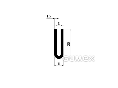 "U" Gummiprofil, 20x6/3mm, 70°ShA, NBR, -40°C/+70°C, schwarz, 